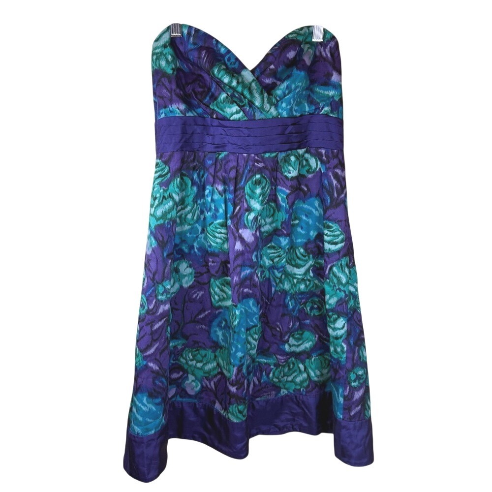 Moulinette Soeurs Strapless Size 4 Purple and blue/green floral‎ dress Anthro